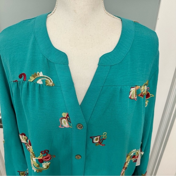 Anthropologie Fig Flower Turquoise Embroidered Top SZ 3X Peasant Button Up NWT - Picture 3 of 11